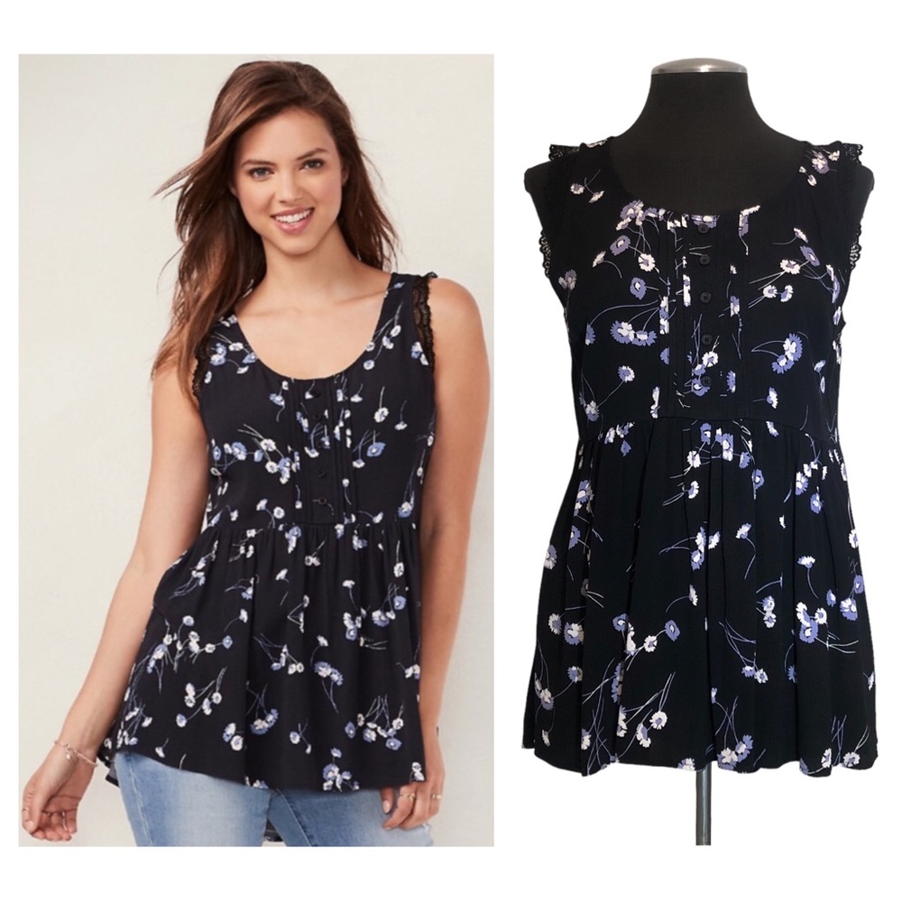 LC Lauren Conrad - Lace Trim Sleeveless Floral Top - NWT